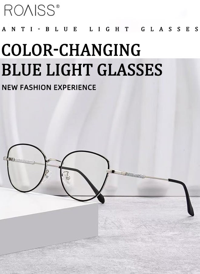 roaiss Women's Blue Light Blocking Sunglasses Anti UV and Glare Blue Light Filter Computer Glasses Cat Eye Photochromic Anti Eyestrain Headache Eyewear Black Silver - Image 1